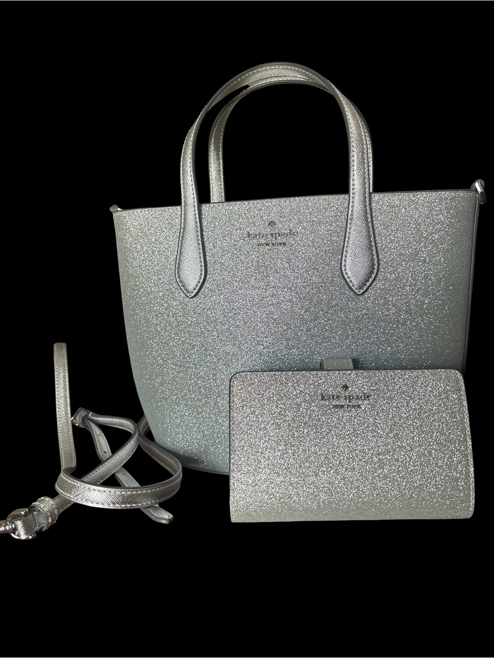 Kate Spade Silver Glitter Tote and Wallet Set NWOT